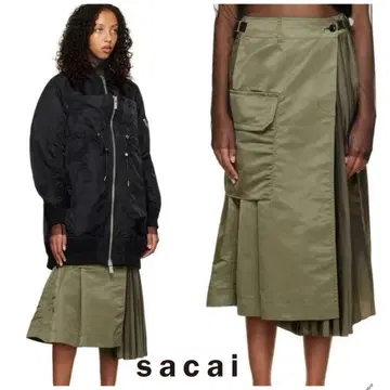 sacai 나일론 트윌 비대칭 미디 스커트