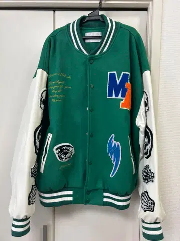 Black air 스컬 자수 바시티 자켓 그린/화이트 XL 사이즈