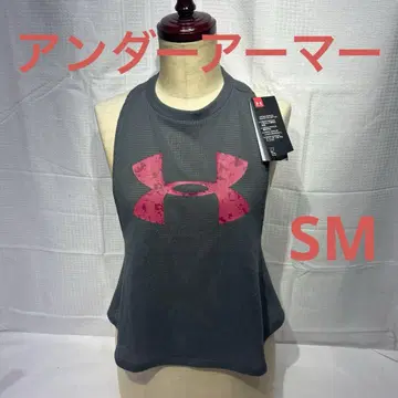 미사용 새상품 언더아머 메쉬 원단 탱크탑 그레이 핑크 로고 SM