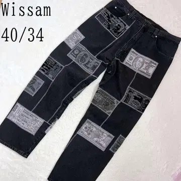 [ 레어 ] Wissam 위쌈 지폐 자수 와이드 데님