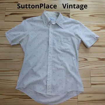 Sutton Place 반팔 셔츠 16 베이지 도트 무늬 Vintage