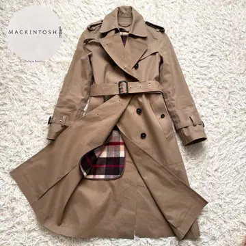 새상품급 매킨토시 고무 코팅 트렌치코트 체크 라이너 레어 베이지