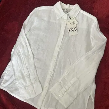 미사용 새상품 Zara 화이트 100% 린넨 긴팔 셔츠