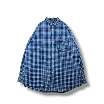 TOMMY JEANS 코튼 체크 셔츠 사이즈 M 블루 화이트