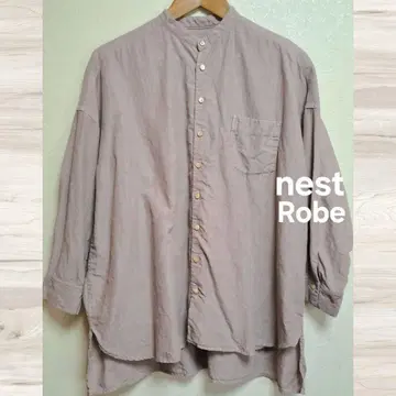 [ nest Robe ] 모스 핑크 린넨 100% 심플 밴드 카라 셔츠