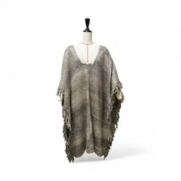 울 혼방 프린지 판초