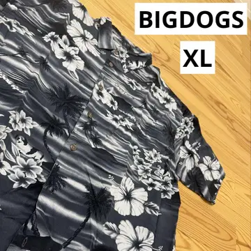 BigDogs 셔츠 반팔 하이비스커스 흑백 중고품 빈티지 구제 의류