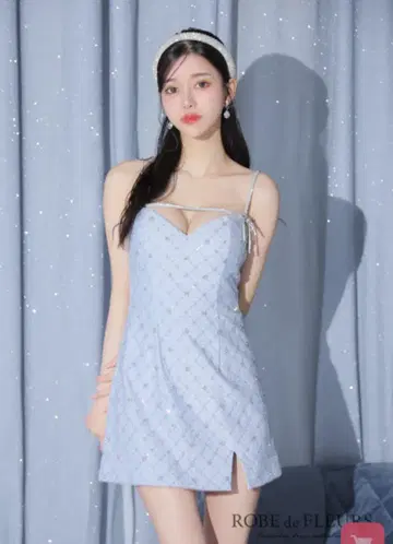 로브 드 플뢰르 비쥬 리본 하트 컷 타이트 미니 드레스
