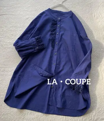 이세탄 구매 LA COUPE 밴드 카라 레이스 롱 셔츠 루즈핏