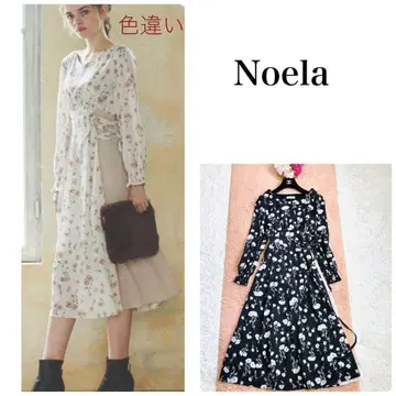 Noela 블랙 미 실루엣 롱 원피스 꽃무늬