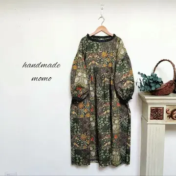 handmade 윌리엄 모리스 패치워크풍 원단 원피스 긴팔 free