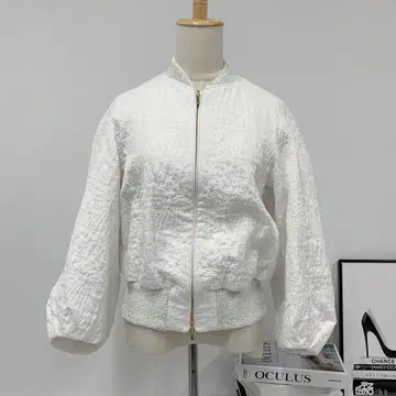 드로어 퍼피 자카드 블루종 자켓 아우터 화이트