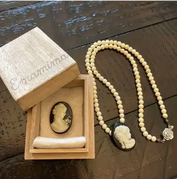 새상품급 emamima 카메오풍 목걸이 펜던트 탑 세트 핸드메이드