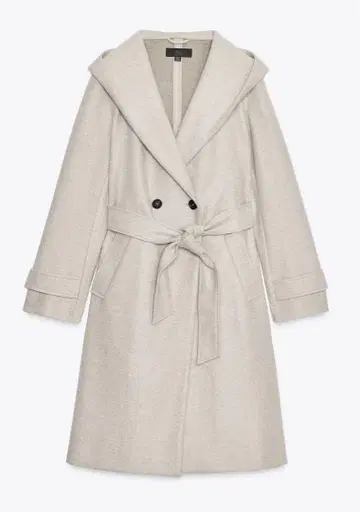 ZARA 소프트 후드 부착 코트 겨울 여성용 베이지 S