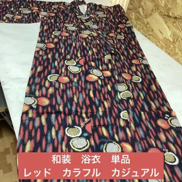 일본 의류 유카타 단품 레드 컬러풀 패턴 있음 캐주얼 선명함 (호27Y)