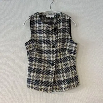 새상품 ZARA 체크 무늬 텍스처 원단 베스트 XS