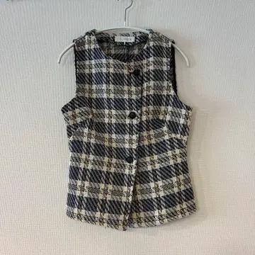 새상품 ZARA 체크 무늬 텍스처 원단 베스트 XS
