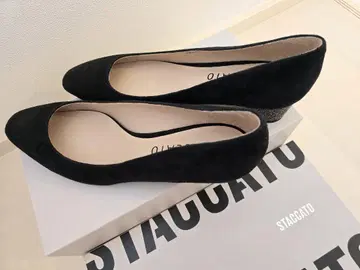STACCATO 블랙 펌프스 굵은 라메 힐 24.5cm