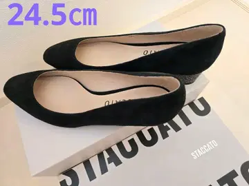 STACCATO 블랙 펌프스 굵은 라메 힐 24.5cm