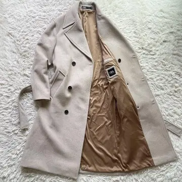 컨디션 최상 ZARA 롱 더블 체스터 코트 멜란지 라이트 베이지