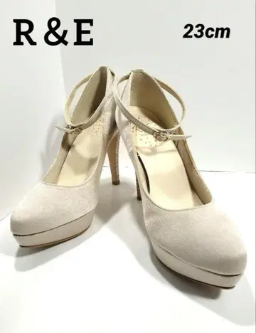 새상품급 R&E 베이지 스트랩 하이힐 펌프스 23cm 통굽 샌들