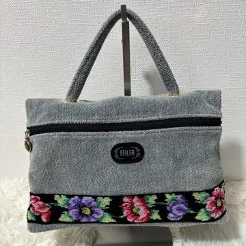 [ 새상품급 ] FEILER 꽃무늬 자수 핸드백 그레이