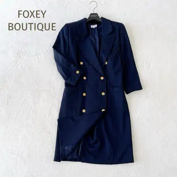 새상품급 FOXEY BOUTIQUE 골드 버튼 W 롱 자켓 네이비 38