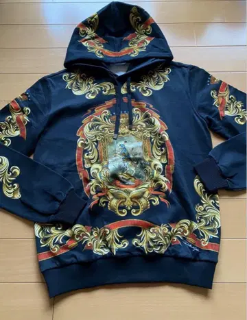 돌체앤가바나 블랙 후드티 올 패턴 바로크