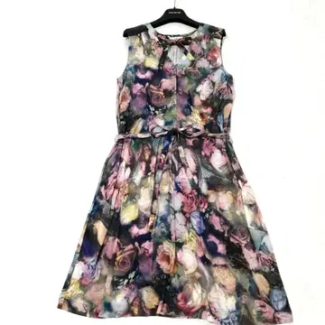 컨디션 최상 폴스미스 플레어 원피스 꽃 올 패턴 보타이 리본 M 턱