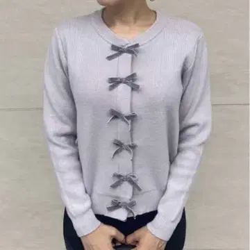 JENNE 벨로아 리본 가디건 퍼플 긴팔 S