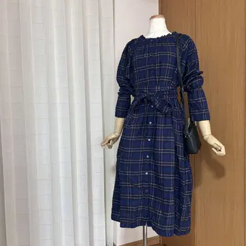 네이비 아두이트리스테스 리본 벨트 개더 원피스