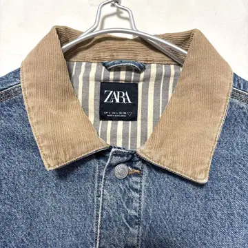 ZARA 데님 자켓 옷깃 코듀로이 안감 스트라이프