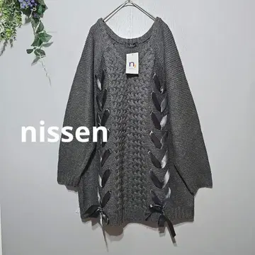 미사용 [ nissen ] 니트 튜닉 스웨터 빅 사이즈 6L 그레이 리본