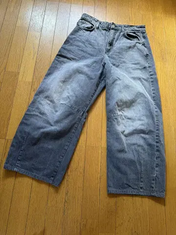 블랙 데님 와이드 팬츠 데미지 가공 ZARA 배기