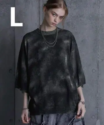 SERACE 루즈 실루엣 추상 시어 반팔 니트 L 사이즈