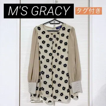 택 포함 M'S GRACY 긴팔 튜닉 블라우스 꽃무늬 베이지 42
