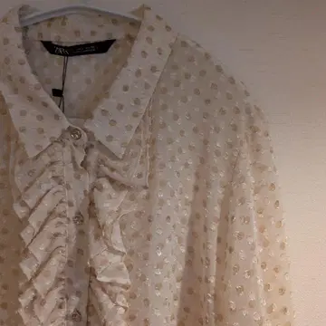 새상품 택 ZARA 시어 프릴  셔츠 블라우스 도트 물방울 패턴