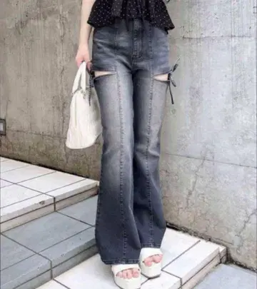 INGNI 사이드컷 리본 데님 플레어 팬츠 미사용 새상품