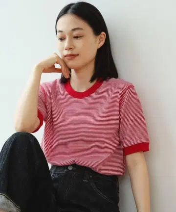 미사용 Healthknit x BEAMS BOY 와플 보더 T셔츠