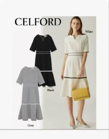 CELFORD 그레이 반팔 무릎 기장 원피스 38