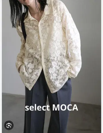 [새상품급] select MOCA 메쉬 레이스 셔츠 아이보리 시어 셔츠
