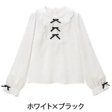 유메텐보 리본 포함 블라우스 화이트 블랙 6L