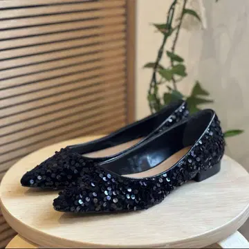 컨디션 최상 GALENA 스팽글 플랫슈즈 펌프스 23.5cm