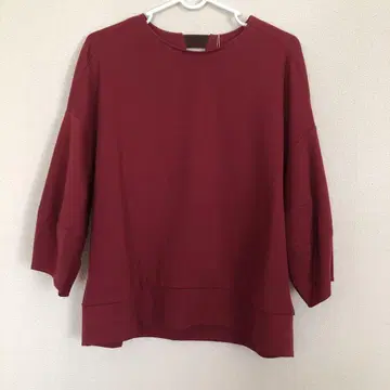 버건디 오부 소매 T셔츠