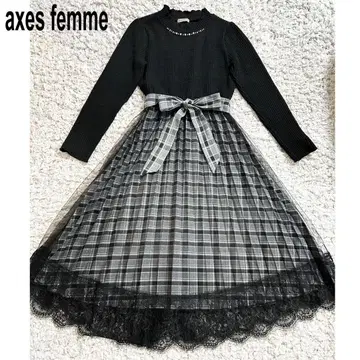 axes femme 체크 무늬 롱 원피스
