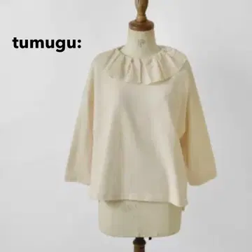 새상품 tumugu 미디엄 코튼 천축 프릴 칼라 풀오버 티셔츠