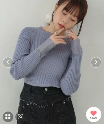 Bab 시어 사용 배색 리브 니트탑