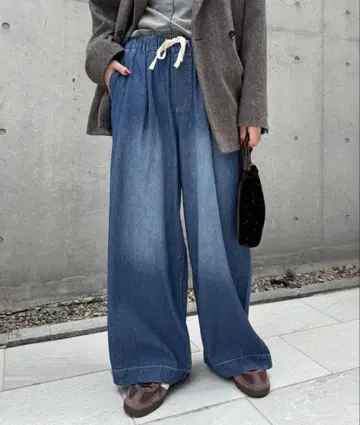 차오패닉 티피 스타일업 부드러운 와이드 이지 팬츠 블루 XL