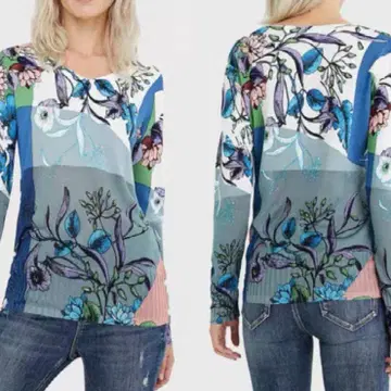 V넥 Desigual 멀티 컬러 스웨터 니트 풀오버 L