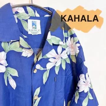 KAHALA 네이비 블루 알로하 셔츠